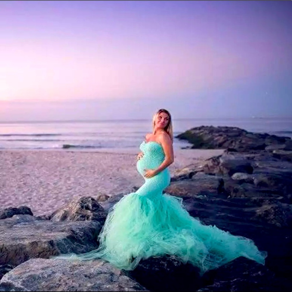 Sexy Strapless Maternity Mesh Dress